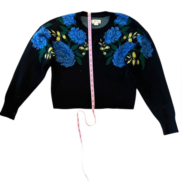 Maeve by Anthropologie Camryn Cropped Sweater Black w/ Blue & Yellow Floral - Picture 10 of 14